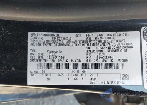 2017 Ford Fiesta Se z USA, uszkodzony, nr VIN 3FADP4BJ0HM130059